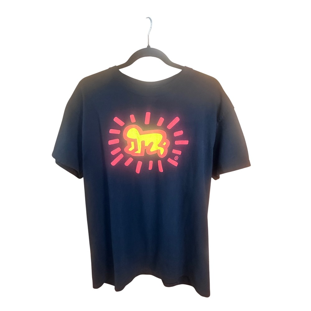 Keith Haring Ripple Junction Radiant Baby Barking Dog Black Graphic Shirt L EUC